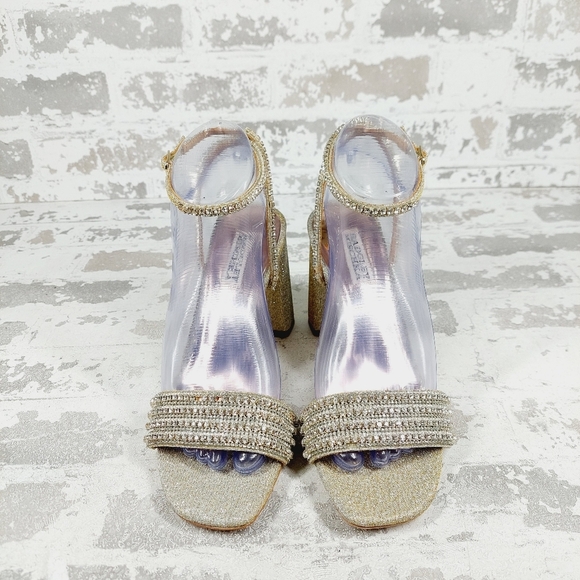 NEW Badgley Mischka Embellished Gold Glitter Heeled Sandals B202 - Picture 3 of 14
